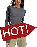 Vista 56 de Blusa corta básica casual para mujer, ajustada, manga larga, cuello redondo, color sólido, para otoño, camiseta ajustada Gris claro