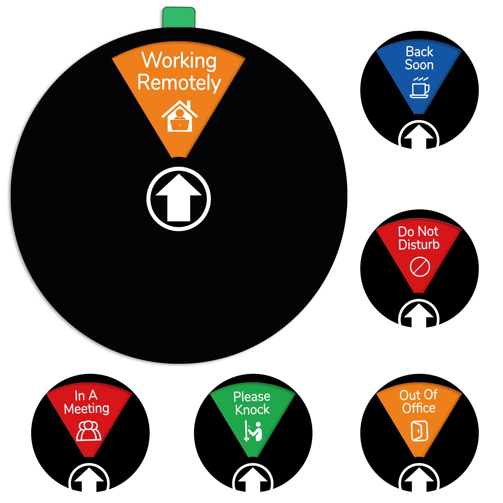Señal de privacidad de oficina con 6 opciones, no molestar la puerta, letrero giratorio para colgar la puerta, letrero fuera de la oficina, 6 pulgadas, color negro plateado