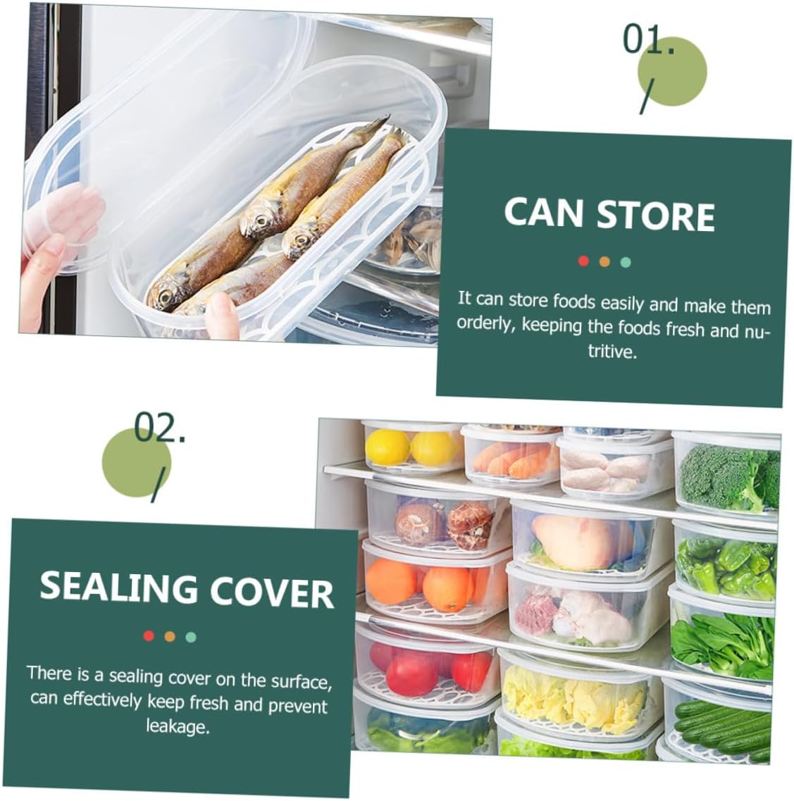 Lurrose 3pcs Refrigerator Organizing Boxes with Lids, Fruit and Vegetable Storage Containers for Fridge, Plastic Food Preservation Set for Kitchen and Fresh Keeping