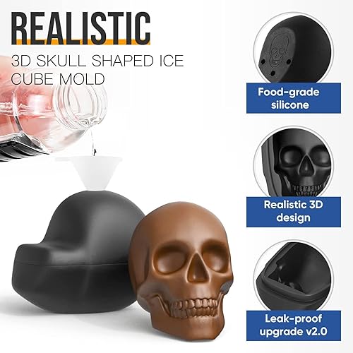 Miniatura 3 de Molde de silicona de calavera 3D extragrande de 3 pulgadas, divertidas bandejas de cubitos de hielo para whisky, cócteles, moldes de calavera de