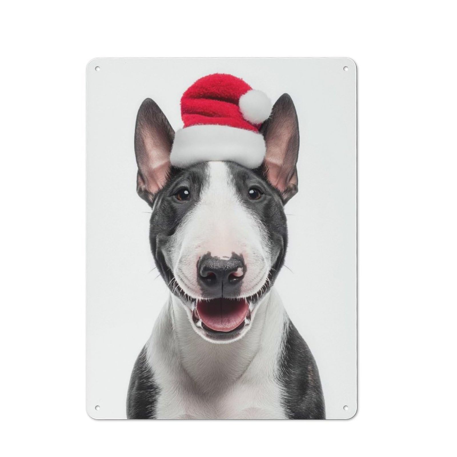 Junmoney Festive Miniature Bull Terrier With Santa Hat Retro Tin Sign 40X30cm For Bar Or Restaurant, For Collectors Of Retro Metal Wall Decor