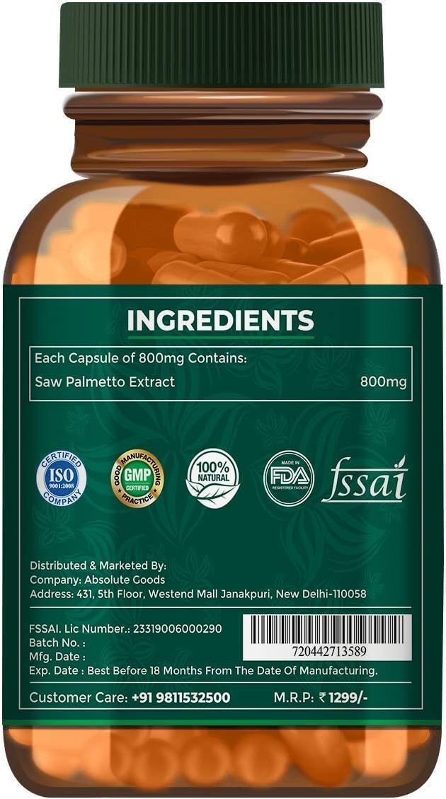Saw Palmetto Extract Capsules | 60 Veg Capsules | 800Mg | Pack of 1