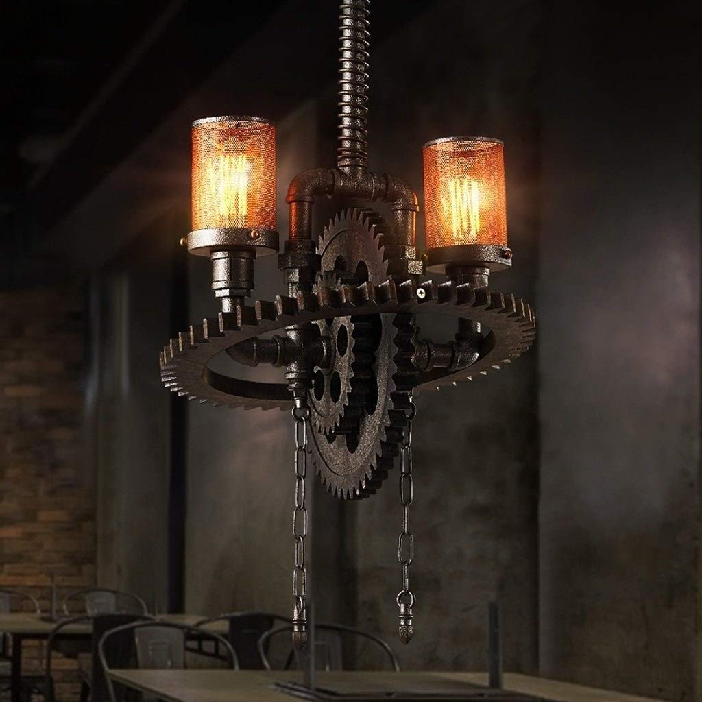 Machine Antiguo Steampunk Hierro Forjado Steampunk Americano Retro Industria Creativa Hierro Engranaje Metal Chandelier Agua Pipa Colgante Luces Restaurante Gran Lámpara de Techo Lámparas Modernas
