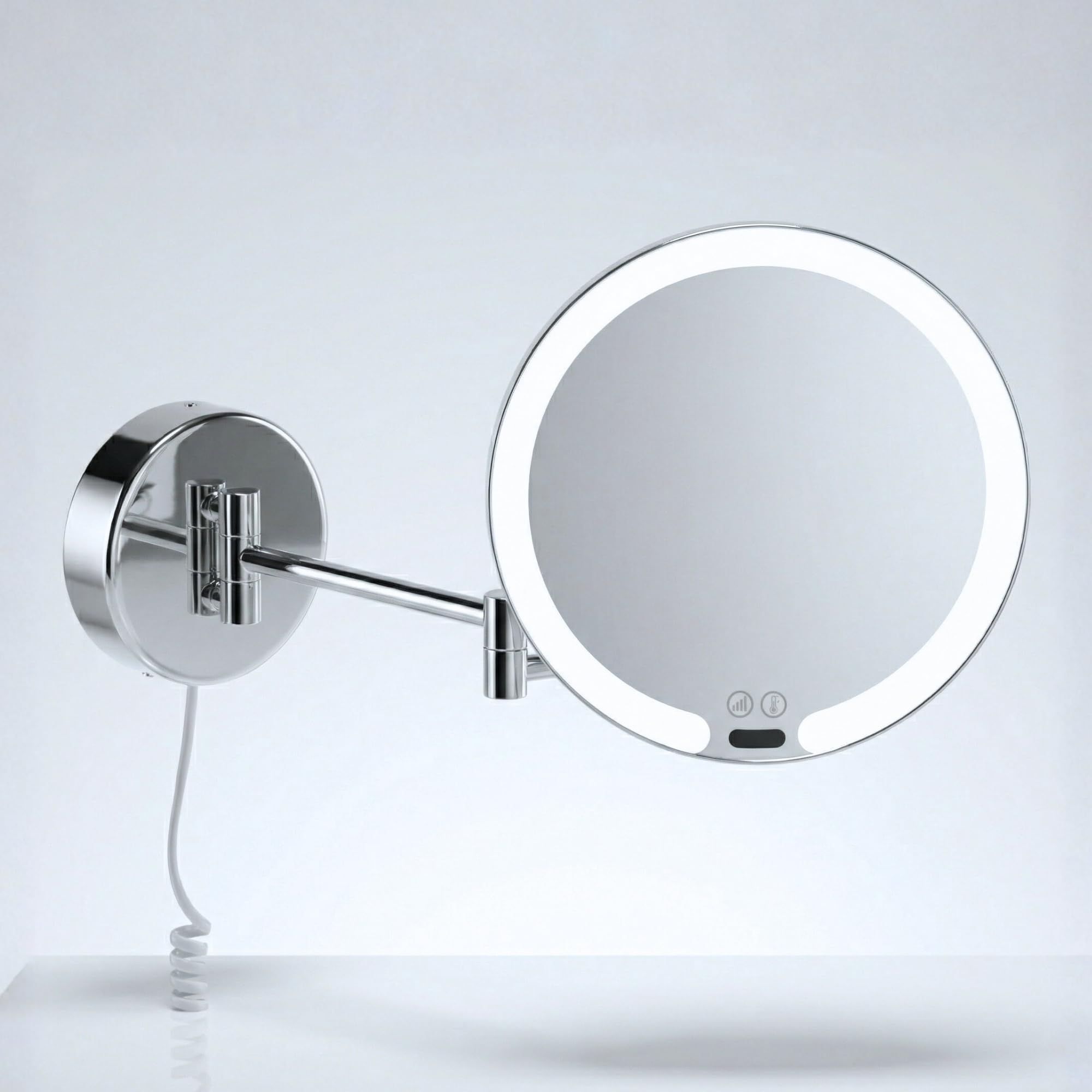 Vittoria Specchio Ingranditore da Parete a LED – Specchio Trucco Rotondo 7x con Sensore e Dimmer – Braccio Estensibile in Metallo Cromato, Cavo Bianco