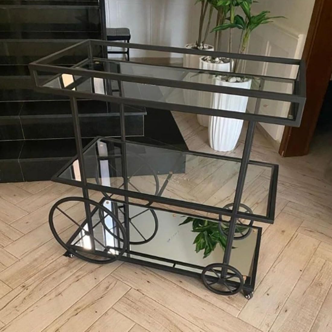 HOMETASTE 1.3cm Thick Metal Frame Serving Trolley - Elevate Your Home, Kitchen & Hospitality Experience with Style - 3-Tier Metal Bar Cart with Lockable Wheels for Home, Restaurant (Small_ 80x40x90cm)