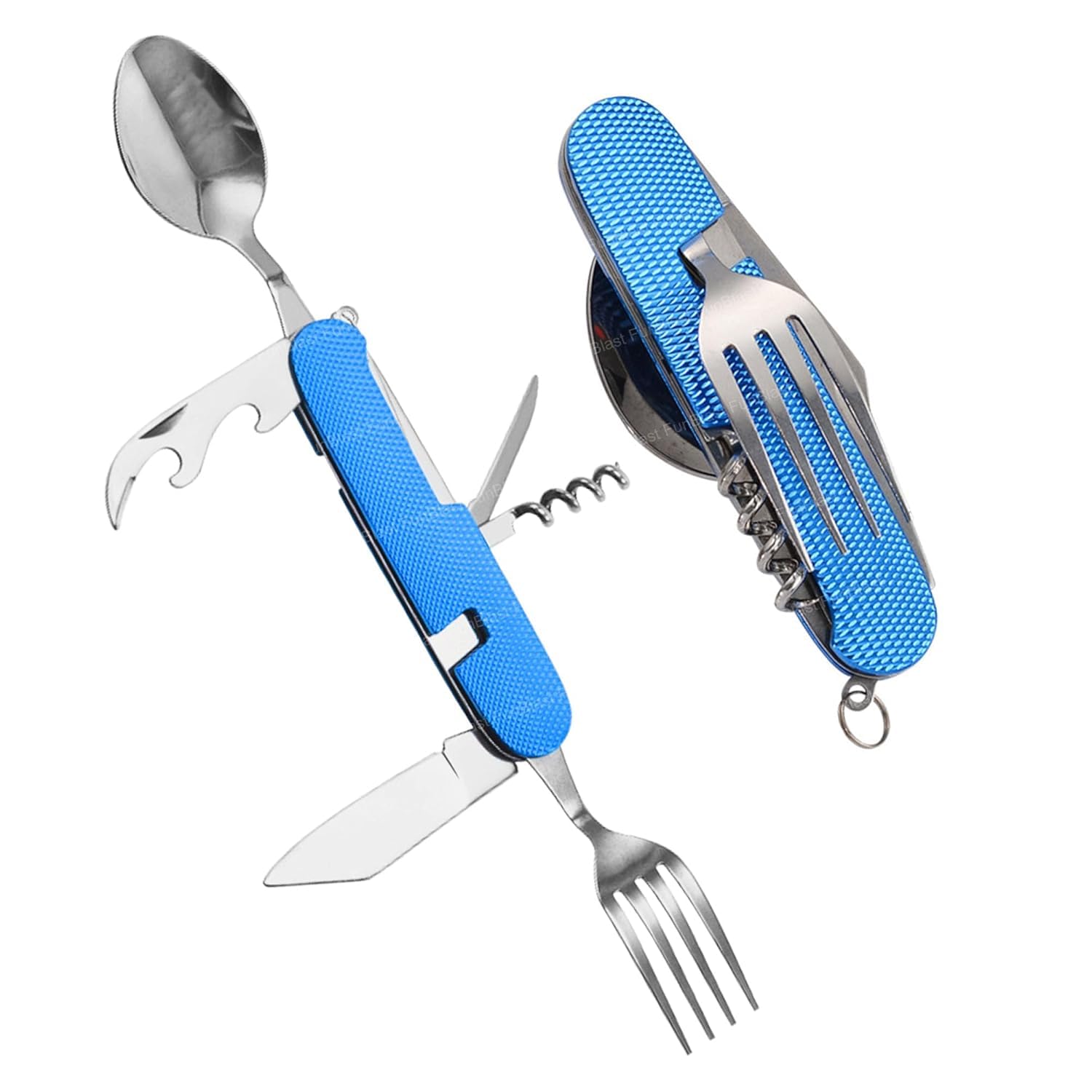 AASTIK 6 in 1 Folding Fork Knife Spoon Set | Multi-Tool Camping Folding Pocket Knife | Spoon, Bottle Opener & Fork Set | Blue-picture-31