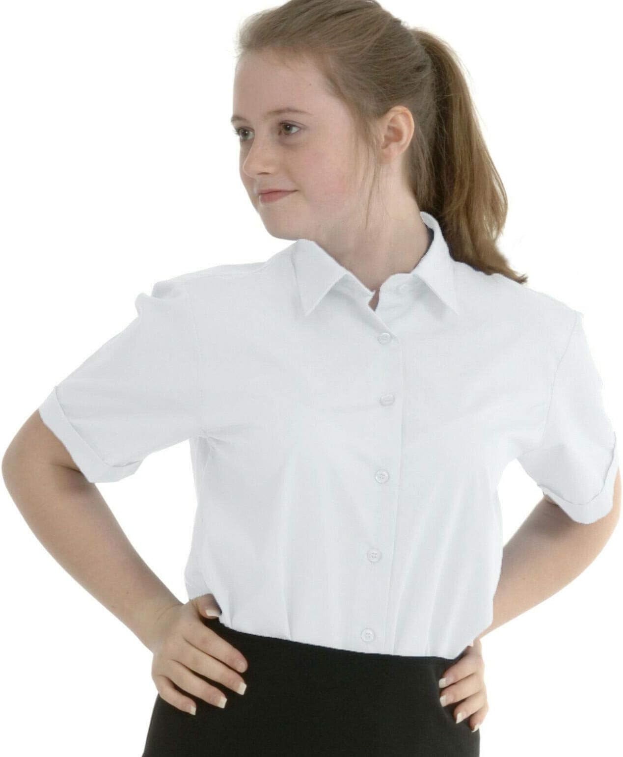 Girls Plain School Shirt Blouse Short or Long Sleeve Easy Care Ages 3-16y