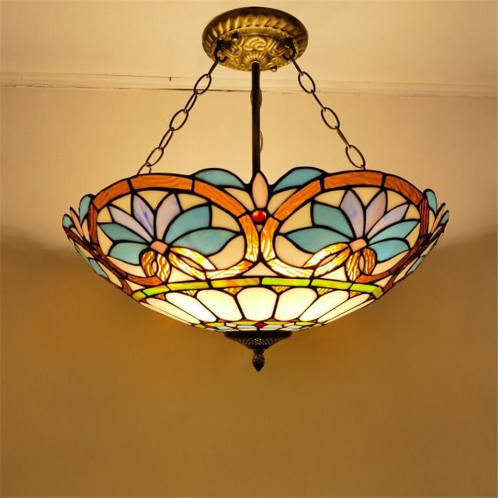 SXECAEPS European Vintage Color Glass Chandelier LED Creative Home Living Room Restaurant Bedroom Hotel Villa Cafe Corridor Pendant Lights (E D50CM)