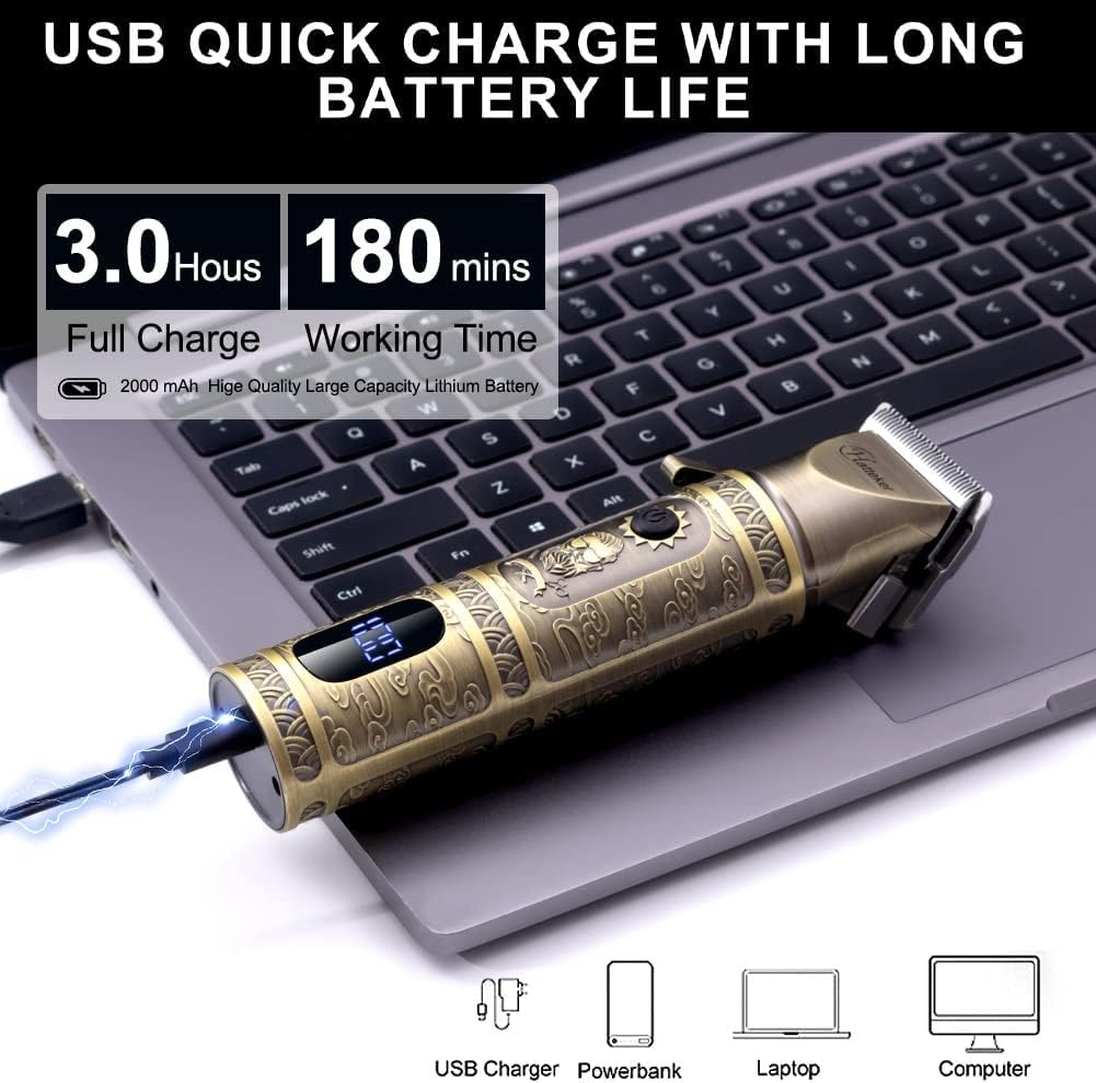 Hatteker Professional Hair Clipper for Men Hair Trimmer Rechargeable Cordless Electric Shaver Hair Trimmer Gromming Kit LED Display - Image 2