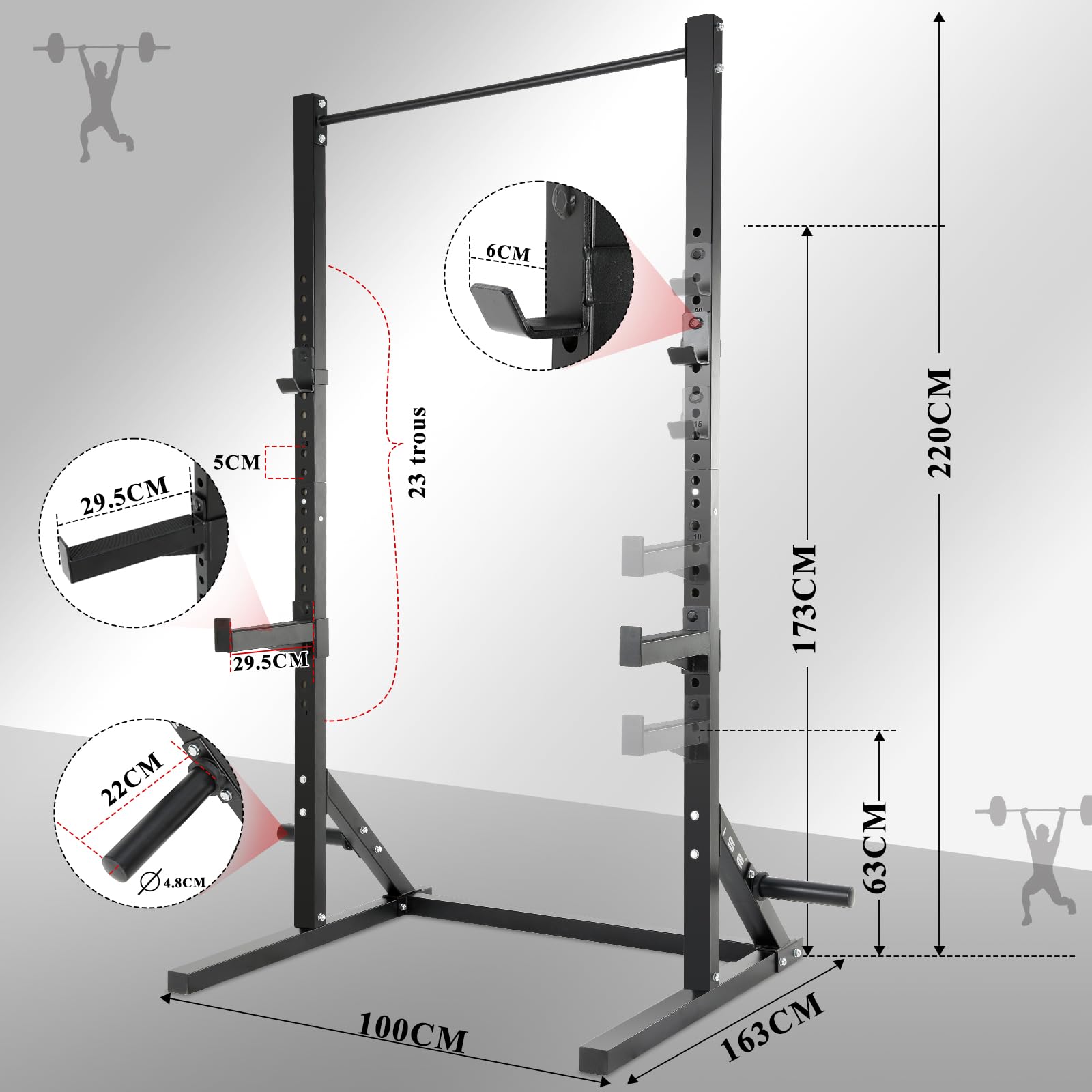 ISE Cage Squat Musculation, Support Barre Musculation Squat Cage, Rack de Squats, Pull Up Rack avec Barre de Traction Stable&Solide, Rack Musculation 23 Positions Réglable, Power Rack Home Gym Noir