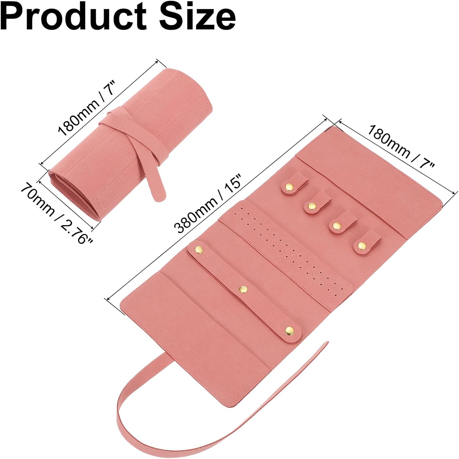 uxcell Travel Jewelry Bag Roll, Foldable Jewelry Travel Organizer with Tie Close Microfiber Jewelry Storage Roll Jewelry Case for Women Gift Necklaces Earrings Rings Bracelets, Pink