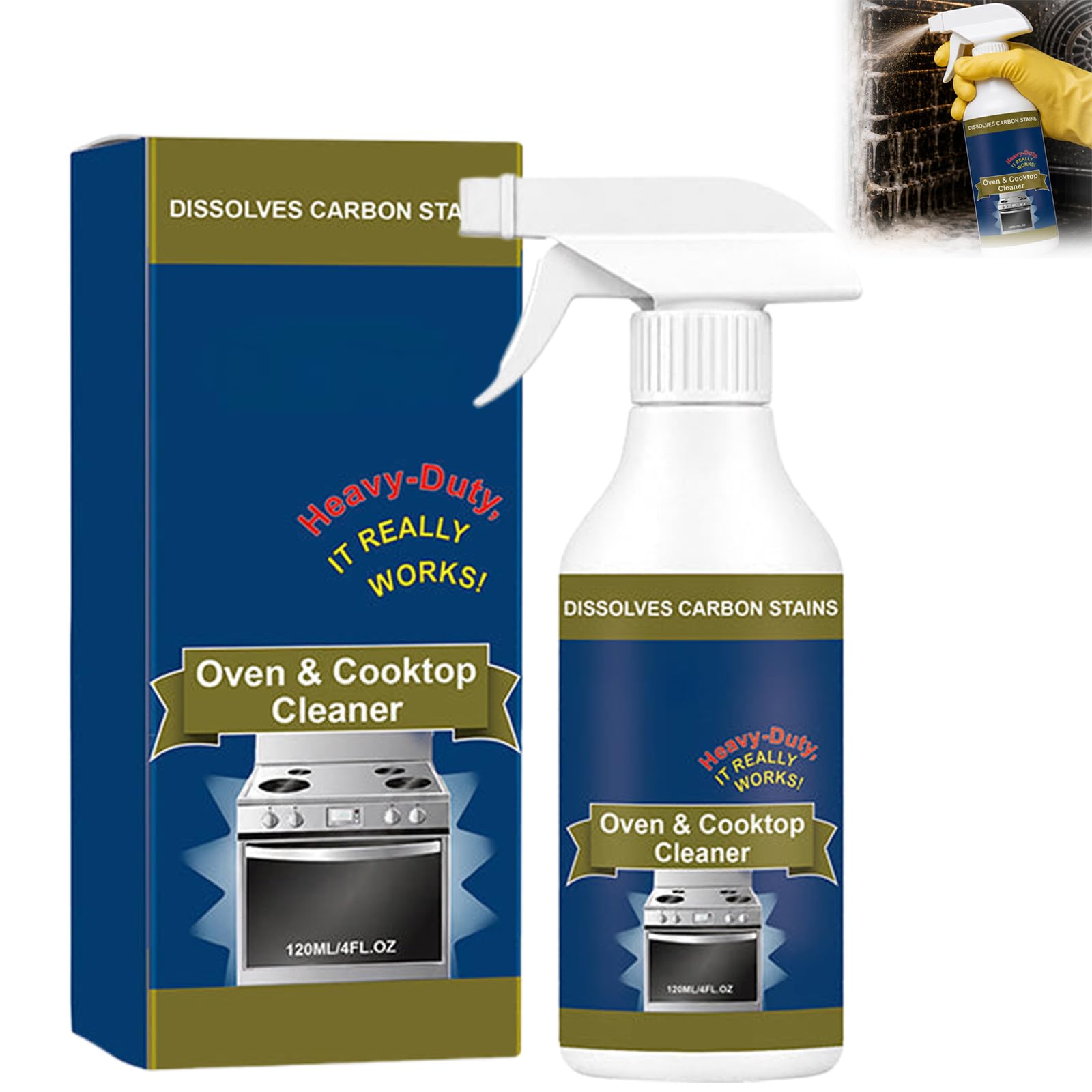 Heavy Duty Oven & Cooktop Cleaner Spray, Dissolves Carbon Stains - 120ml