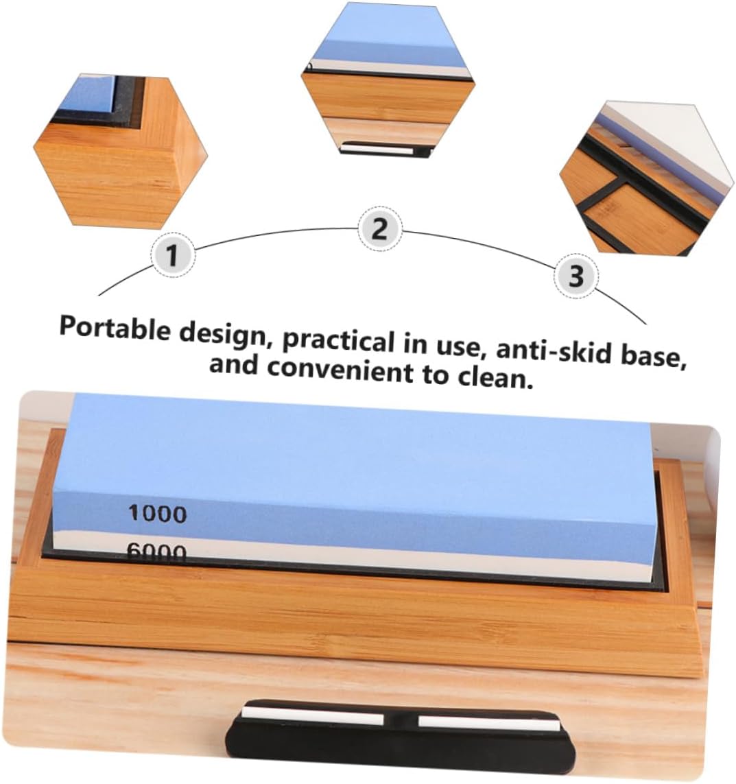 Whetstone Sharpener Double-sided 1000/6000 Grit Kitchen Sharpening Stone Set with Silicone Pad, Base, Angle Guide, and Correction Stone – Home Knife and Scissors Grinding Tool 5pcs