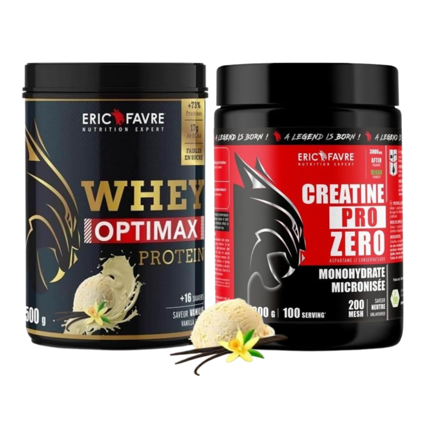 Pack Whey & Créatine – Whey Optimax 500g + Créatine Monohydrate Micronisée – Protéines 74% + Créatine Pure – Avant & Après Entraînement – Musculation & Performance - Eric Favre