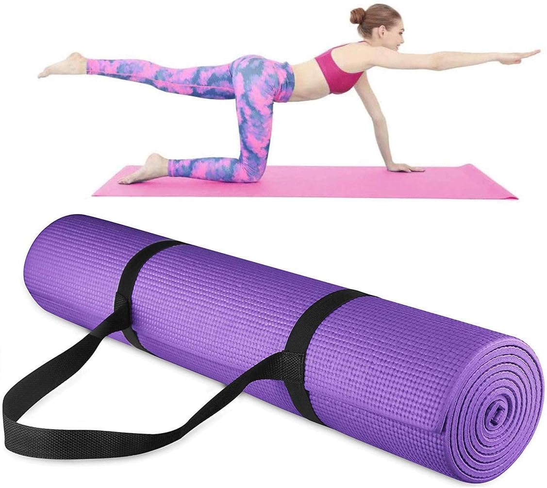 LIKEVER Thick Non-slip Yoga Mats with Strap for Women Exercise Mats for Floor Home Gym Equipment Workout Pilates Fitness Mat (173 x 60 x 0.6 cm, Purple)