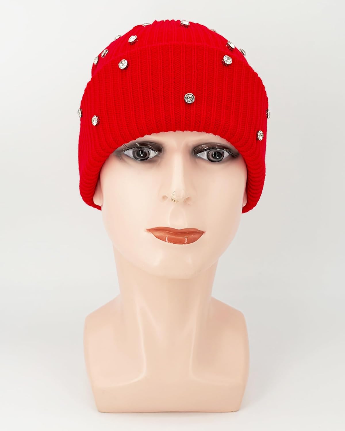 Luxury Shiny Rhinestone Beanie Winter Daily Cuffed Ribbed Knit Hat for Women Men - Image 2