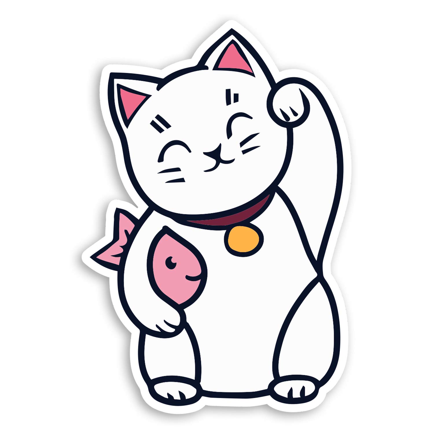 Destination Vinyl Ltd Multi 2 X 10Cm Lucky Waving Cat Vinyl Stickers - Japan China Laptop Sticker #31859 (10Cm Tall)