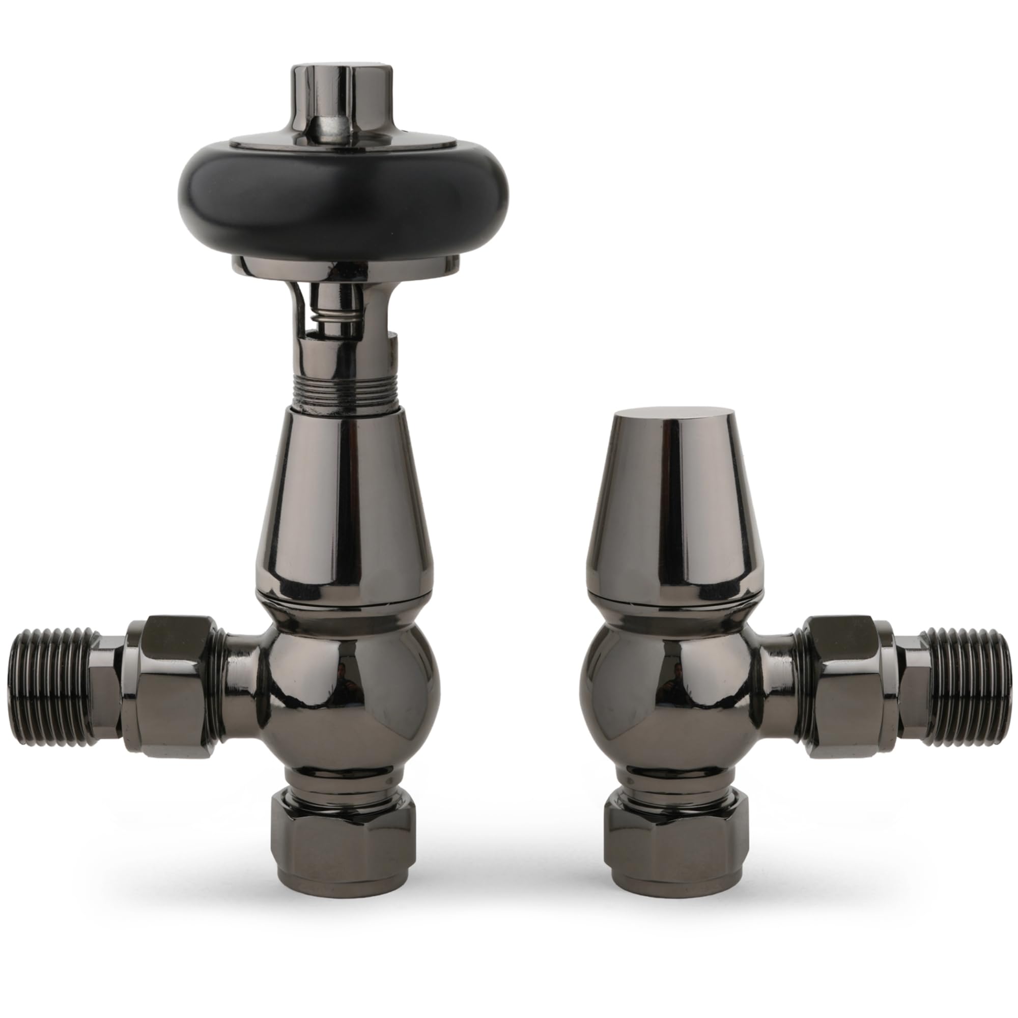 Black Nickel Angled Radiator Valves Antique Radiator Valves 15mm x 1/2" for Heated Towel Rails & Central Heating Radiators Wood Head Brass Radiator Valve Set — image 1