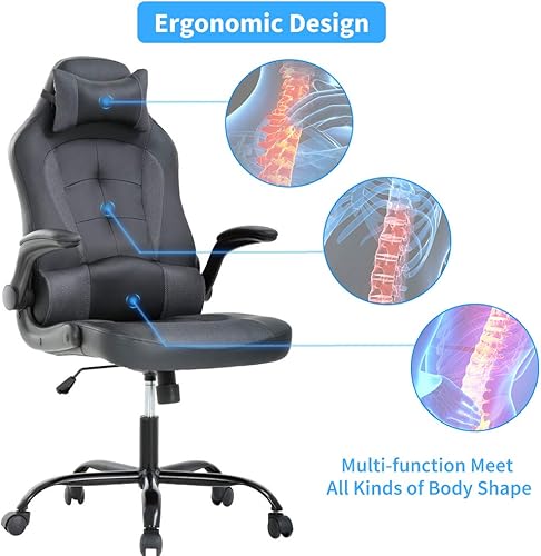 Miniatura 11 de Silla de oficina de piel sintética, silla de juegos de escritorio, respaldo alto, altura ajustable, silla de computadora con soporte lumbar trasero