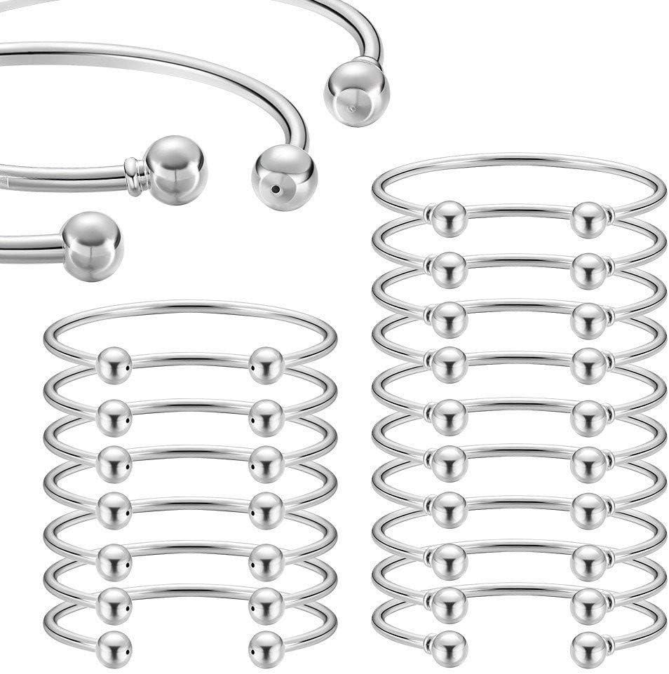 BENECREAT16Pcs/Set Adjustable Wire Blank Bracelet Expandable Bangle For Diy Jewelry Making, 2.4 Inches - Silver Ball Closure Silver (Ball Closure)