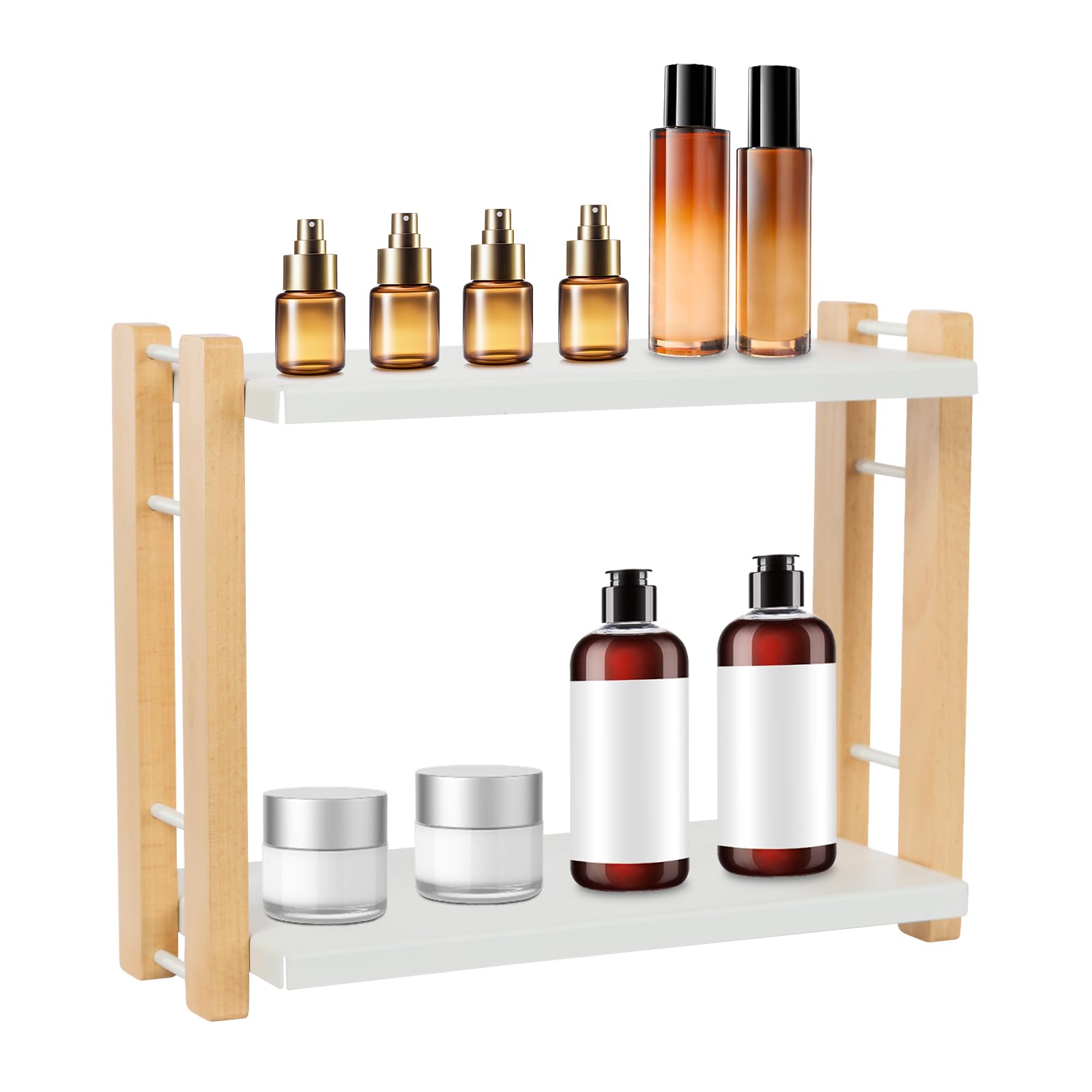 Organizer da scrivania, mensola da bagno a 2 livelli, per riporre utensili da cucina, spezie e cosmetici, bianco
