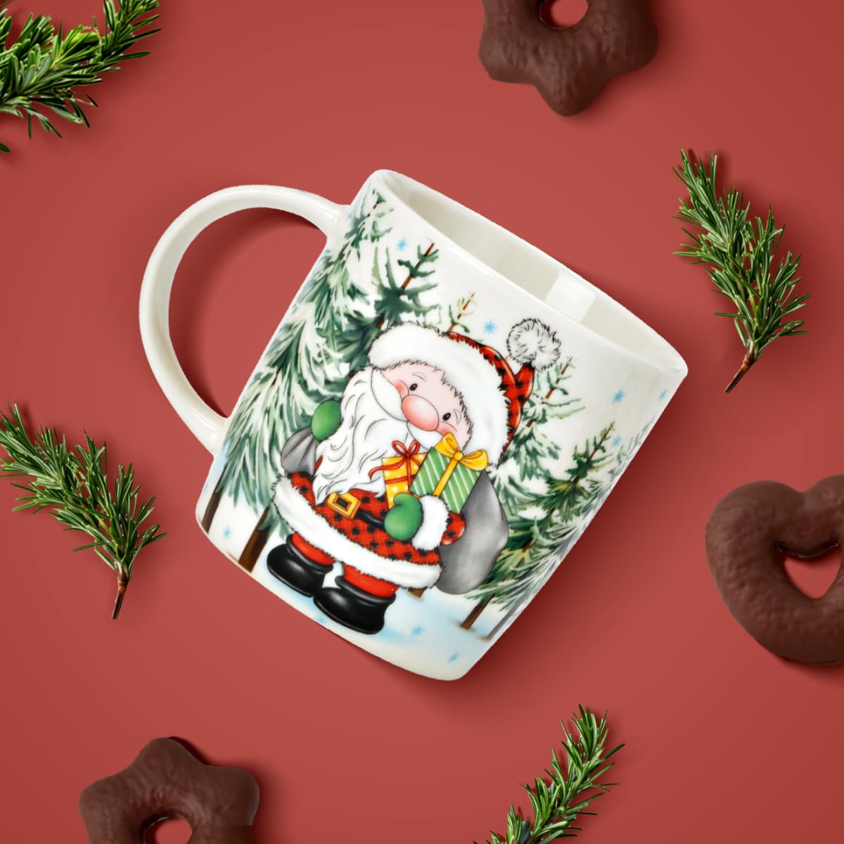 Tassen 6er Set Xmas Kinder Motive - Bunte Porzellan Kaffeebecher als Weihnachtstassen in 12 cm - Süße Kaffeetassen für Weihnachten spülmaschinenfest und mikrowellengeeignet