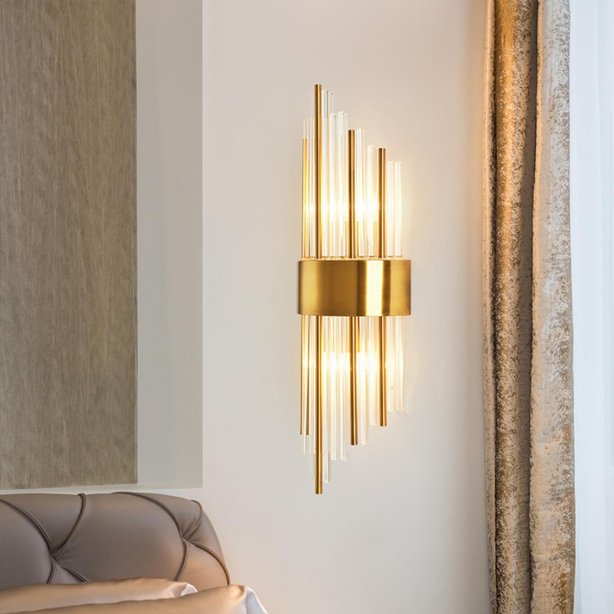 E14 Kristall-Wandleuchte mit goldenem Sockel,Moderne Kristall-Wandlampe,Wandleuchten innen Wohnzimmer,Schlafzimmer,Badezimmer,Flur,Treppenhaus (45cm)