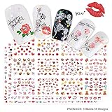 Lookathot 3Sheets/36Styles Valentine's Nail Art Stickers Decals Love Heart Rose Lipstick Red Lips...