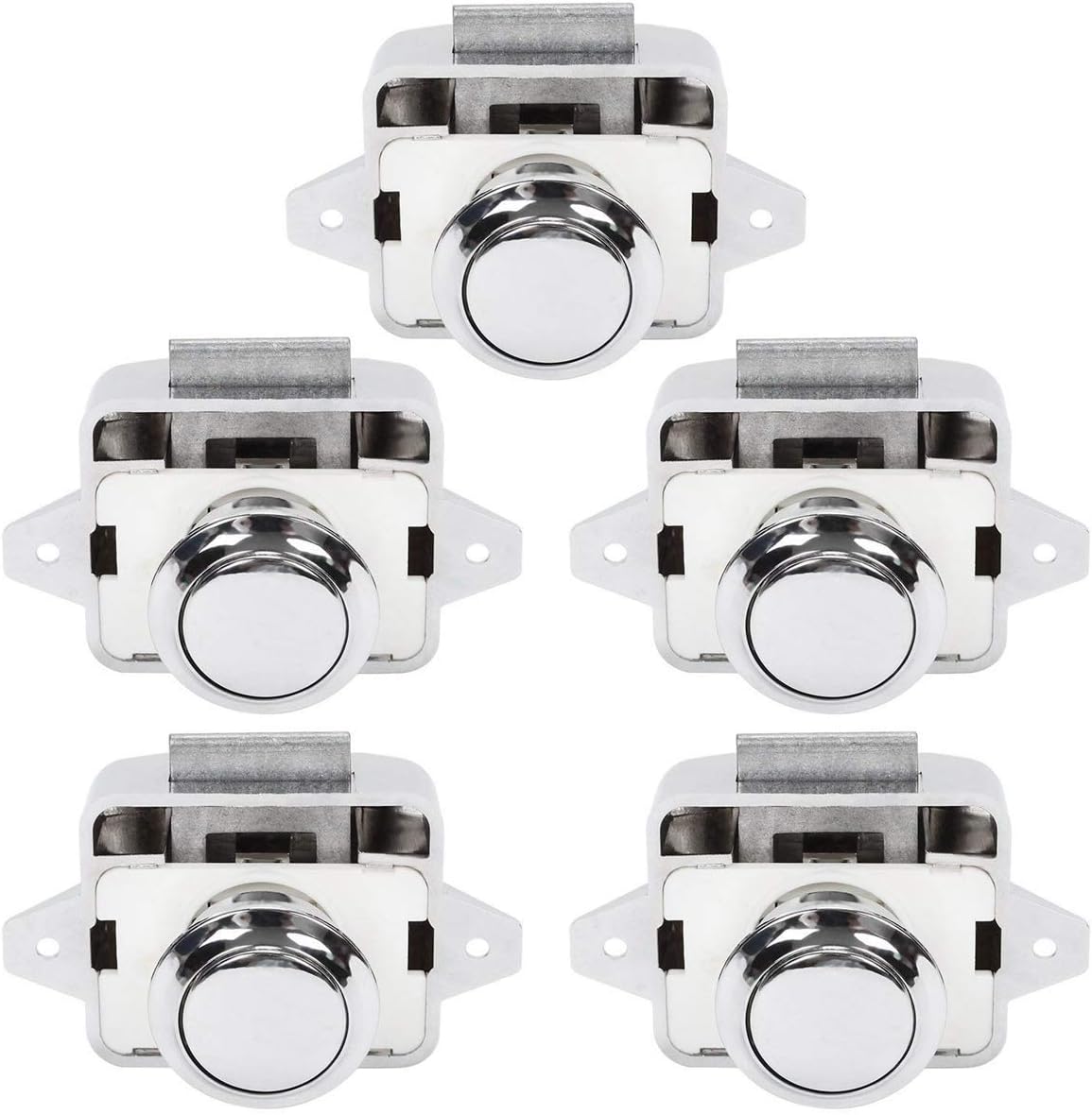 OCGIG 5 PCS Push Button Latch Cabinet Door Catch Keyless Cupboard Locks for RV Yachts Motorhome Camper Caravan Electroplated Silver-5PCS