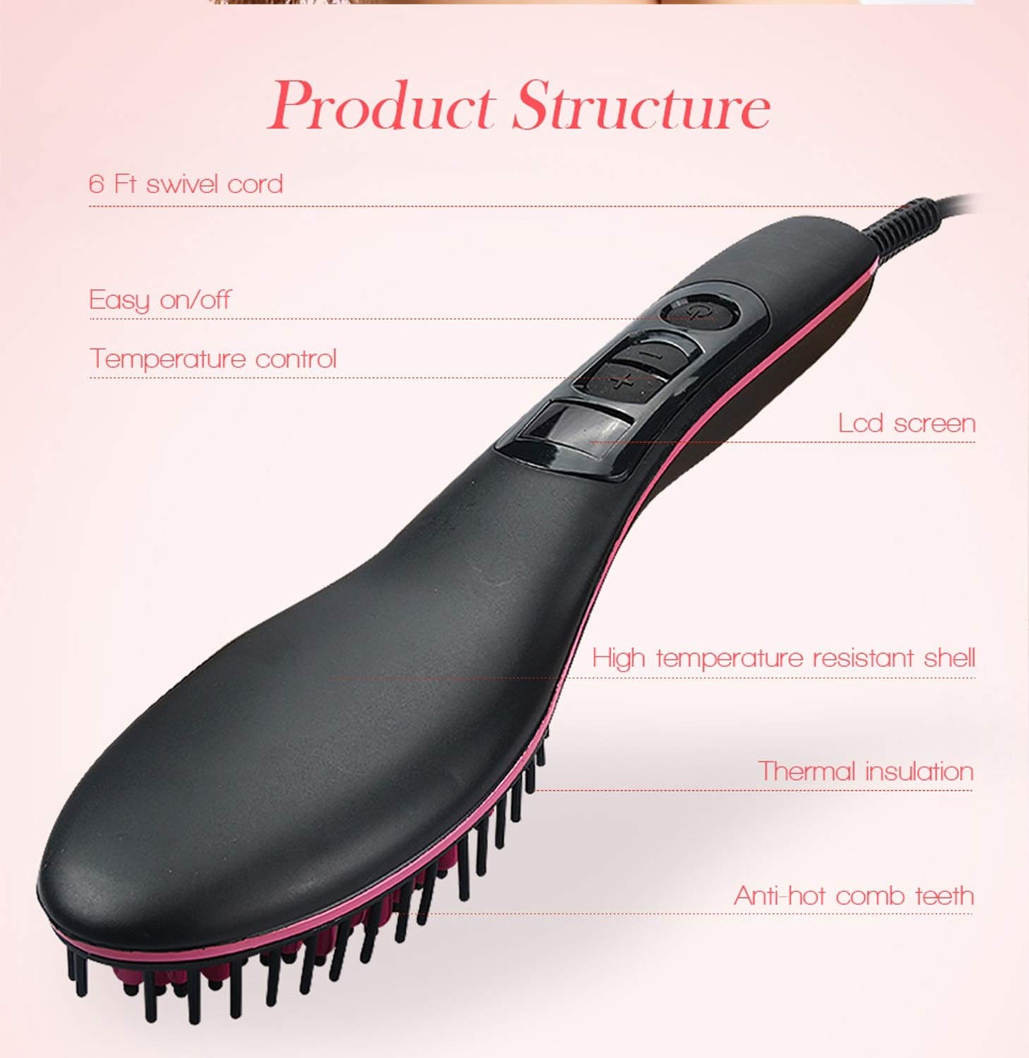 RutviRoshan Simply Straight Electric Digital Fast Hair Straightener Comb Ceramic Temperature LCD Simply Hair Ironer Curler and Styler with LCD Display Electric Brush 2
