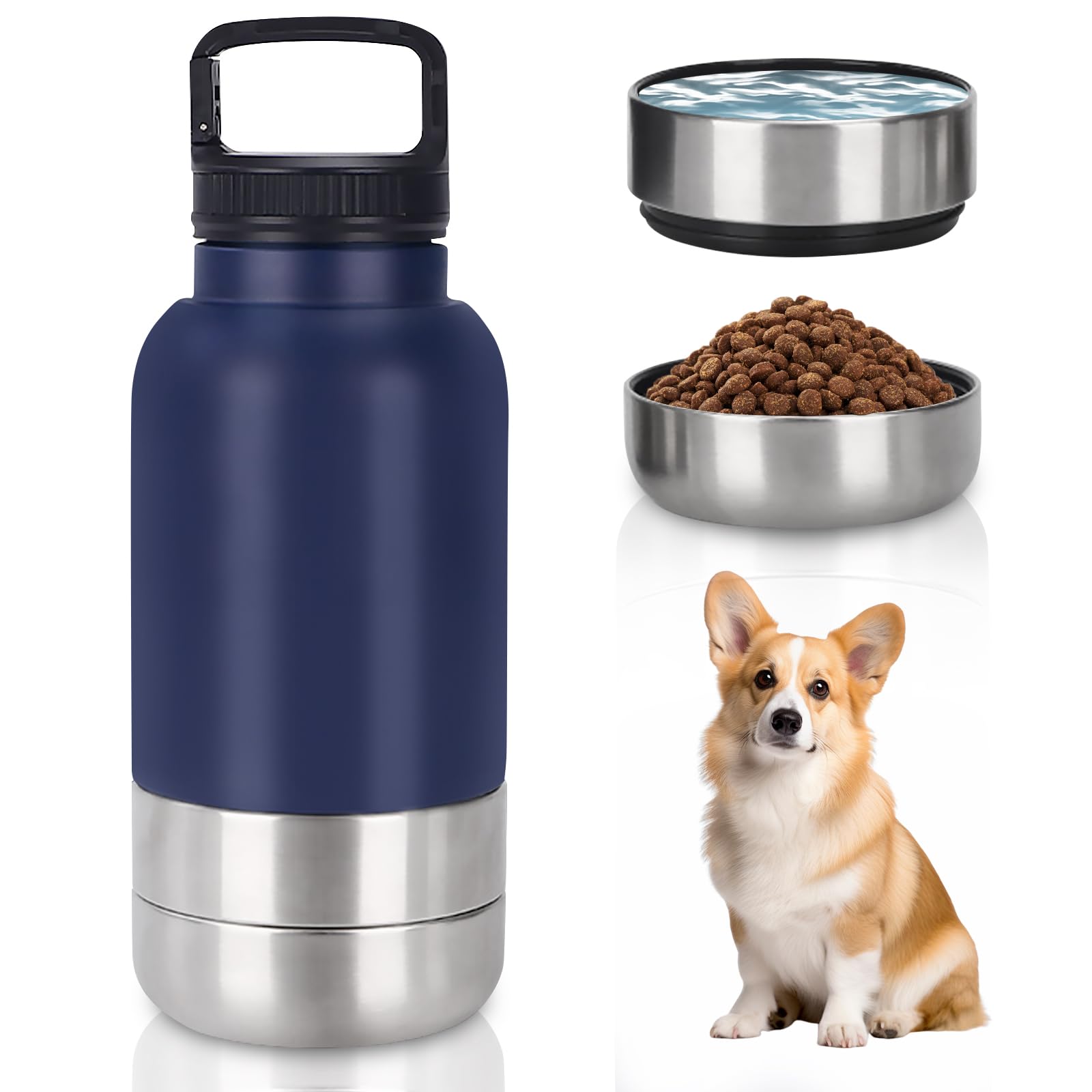 Gourde pour chien - Pour les déplacements - 1000 ml - Bouteille d'eau pour chien - En acier inoxydable - Avec gamelle d'eau et gamelle - Accessoire pour chien pour promenade - Sans BPA
