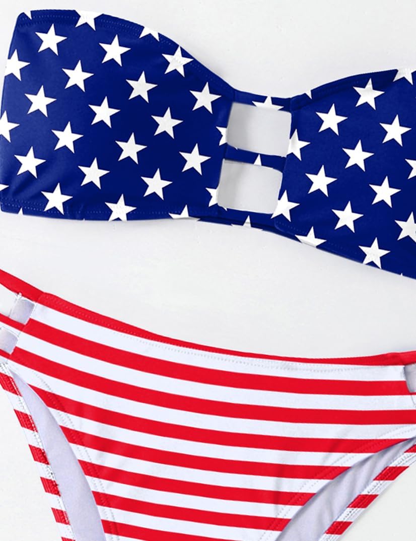 Tainehs Women's Two Piece Strapless Bikini Sets Bandeau Cutout Swimsuit High Cut Bathing Suits - Image 5