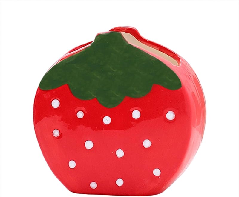 Porta-pincéis e porta-lápis de cerâmica em formato de morango TANG SONG, vermelho