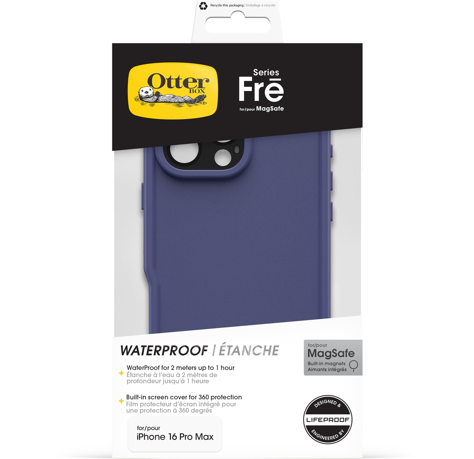 OtterBox FRĒ MagSafe Etui do iPhone 16 Pro Max, Fioletowe | Wodoodporne (IP68), etui z wbudowanym zabezpieczeniem ekranu, przetestowane 5 razy zgodnie ze standardami wojskowymi