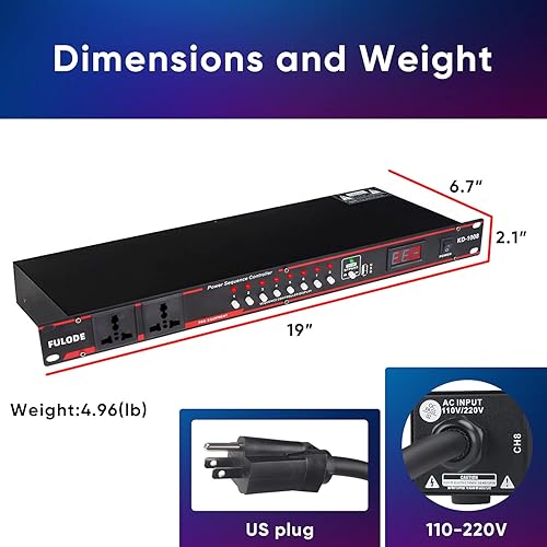 Miniatura 9 de Acondicionador de energía de 10 salidas -8 Interruptor independiente Alimentación de rack, Acondicionador de energía para montaje en rack Regulador