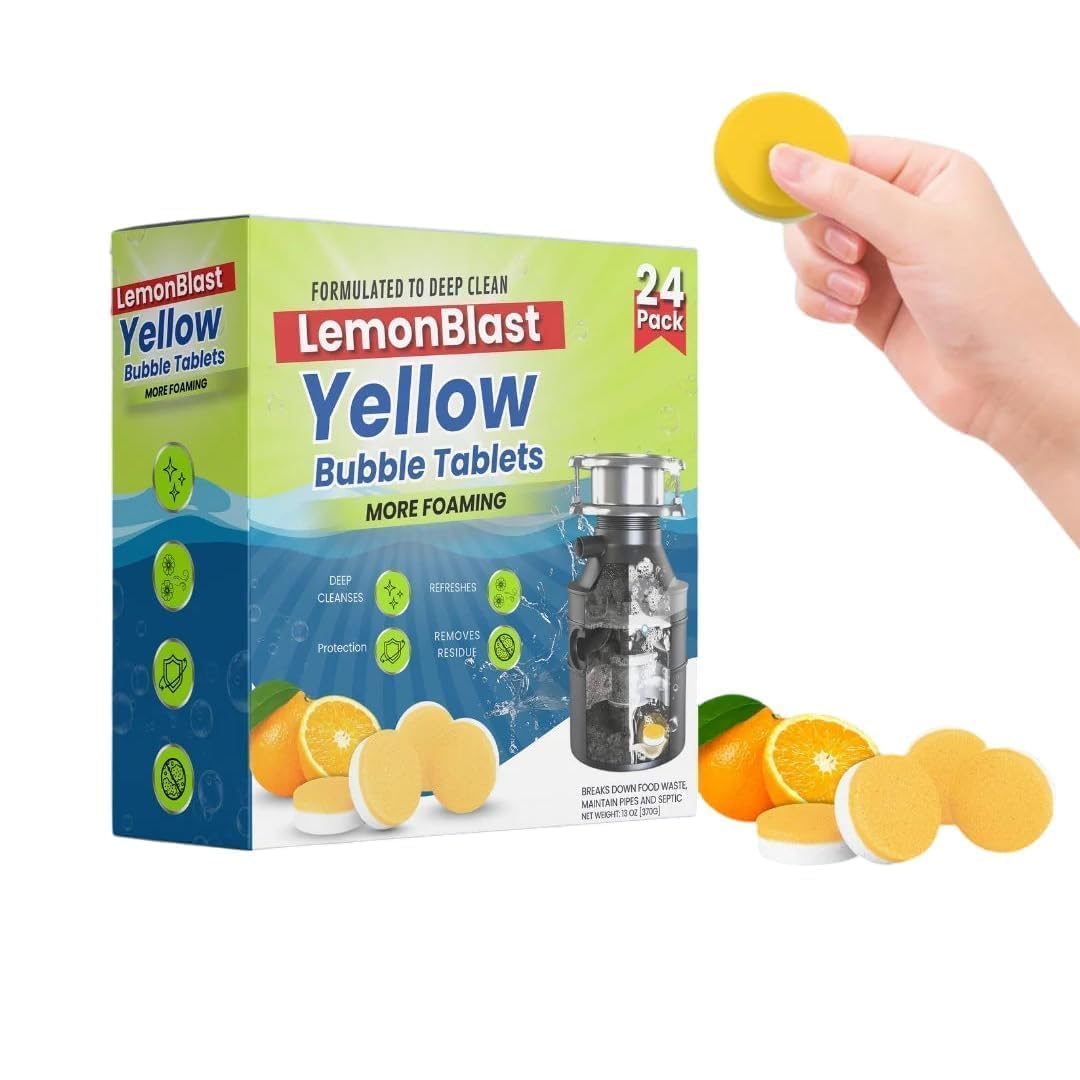 Lemon Blast Yellow Bubble Tablets | Foaming Drain Cleaning Tablets for Sink, Pipes & Disposal Helps Remove Residue, Reduce Odor & Maintain Flow | Citrus Fresh Formula (24) (1)-image-9