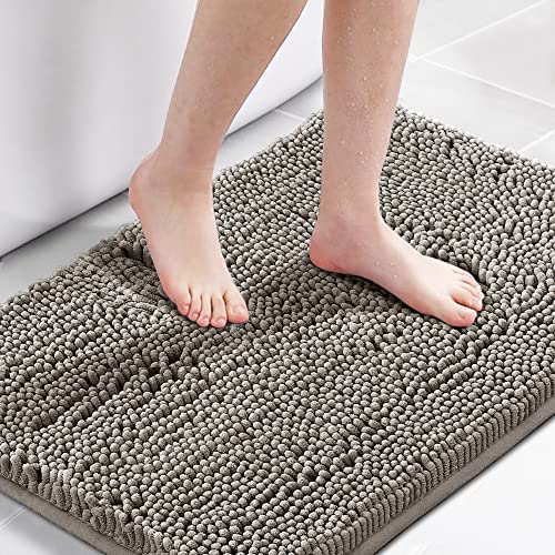 H.VERSAILTEX Chenille Bath Rug Non-Slip Bathroom Rug Shag Shower Mat Machine-Washable Bath Mat with Water Absorbent Soft Microfibers, 20' W x 32' L, Dark Grey