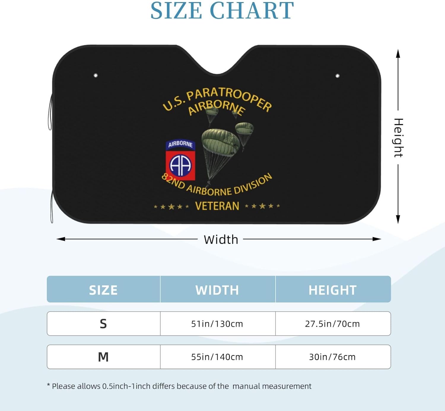 Us Paratrooper 82nd Airborne Division Veteran Foldable Car Windshield Sunshade Blocks Heat and Sun Glare Uv Rays