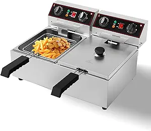 21.2QT Electric Deep Fryer, 20L Stainless Steel Commercial Fryer, Countertop Kitchen Frying Machine w/Temperature Control, French Fries Donuts