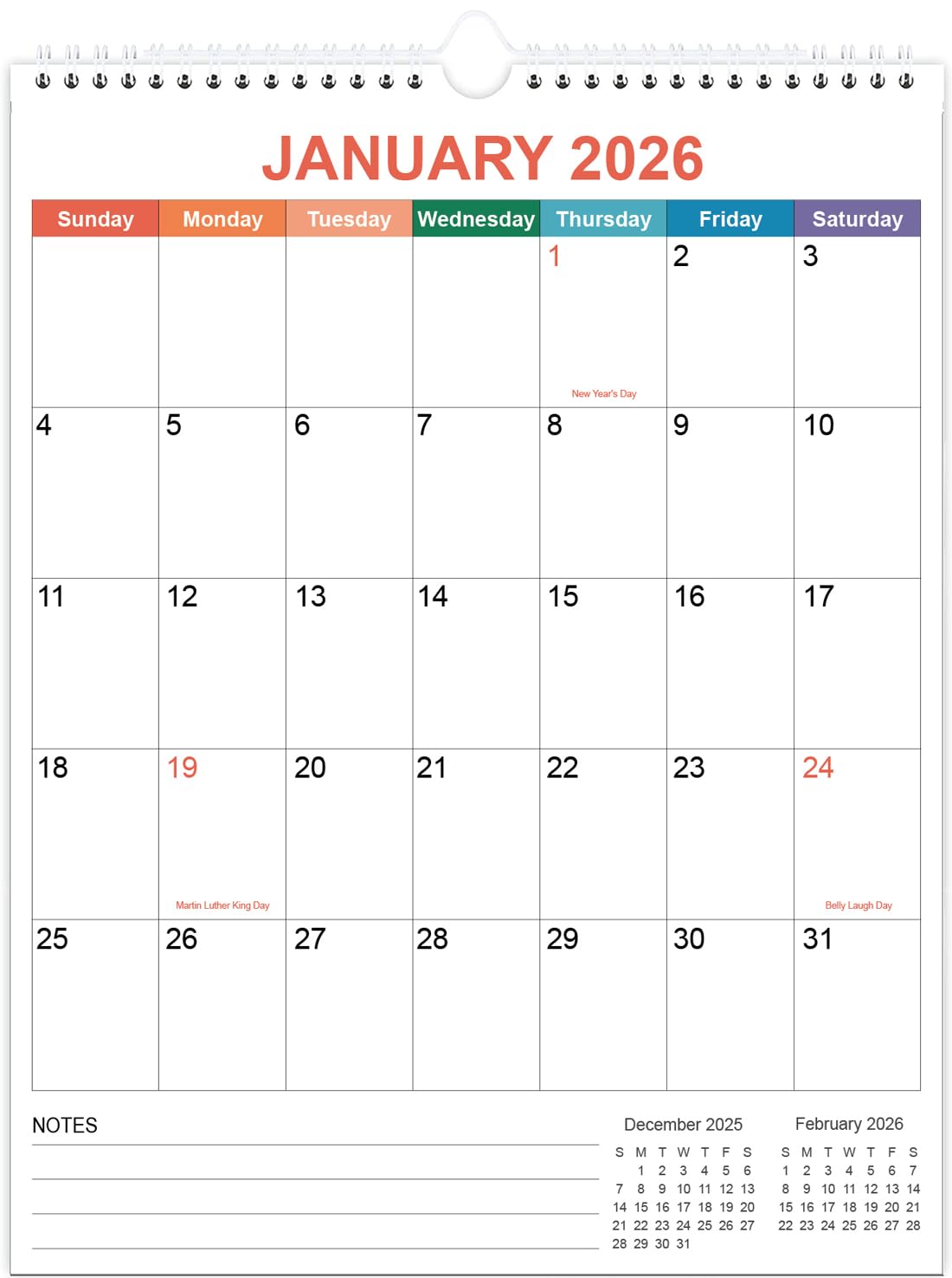 2025-2026 Calendar - Wall Calendar 2025-2026 from October 2025 - December 2026, 18 Months Calendar with Twin-Wire Binding & Hanging Hook, 8.5" x 11", Vertical Calendar, Colorful