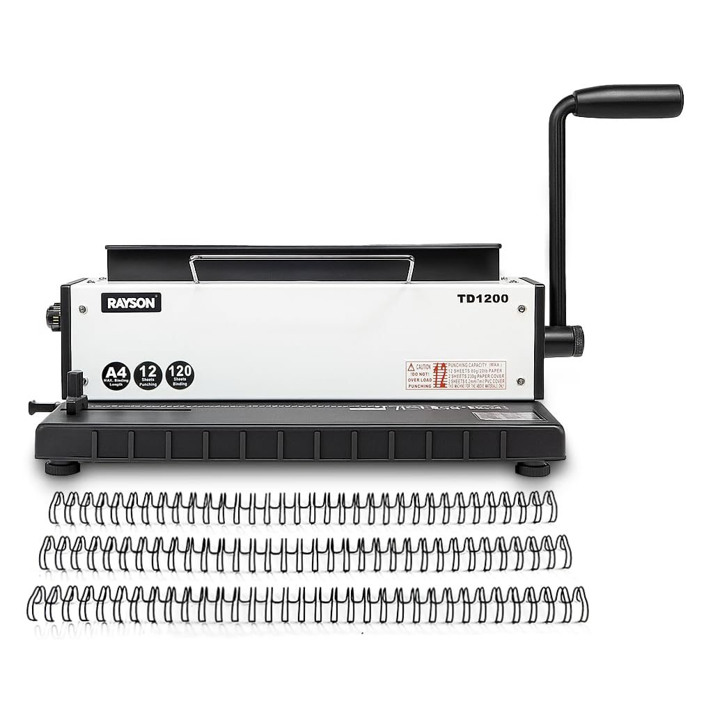 RAYSON Drahtbindemaschine, 34 Löcher, 120 Blatt Binden, TD-1200 | Robuste Metallkonstruktion, Kostenloses Bindematerial im Lieferumfang enthalten