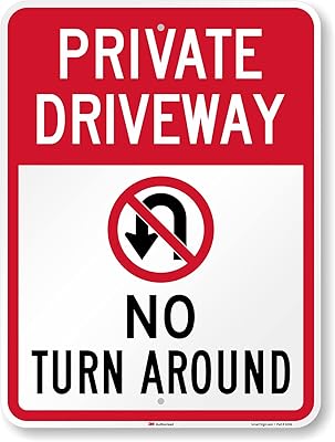 SmartSign 24 x 18 inch “Private Driveway - No Turn Around†Metal Sign, 80 mil Aluminum, 3M Laminated Engineer Grade Reflective Material, Red, Black and White