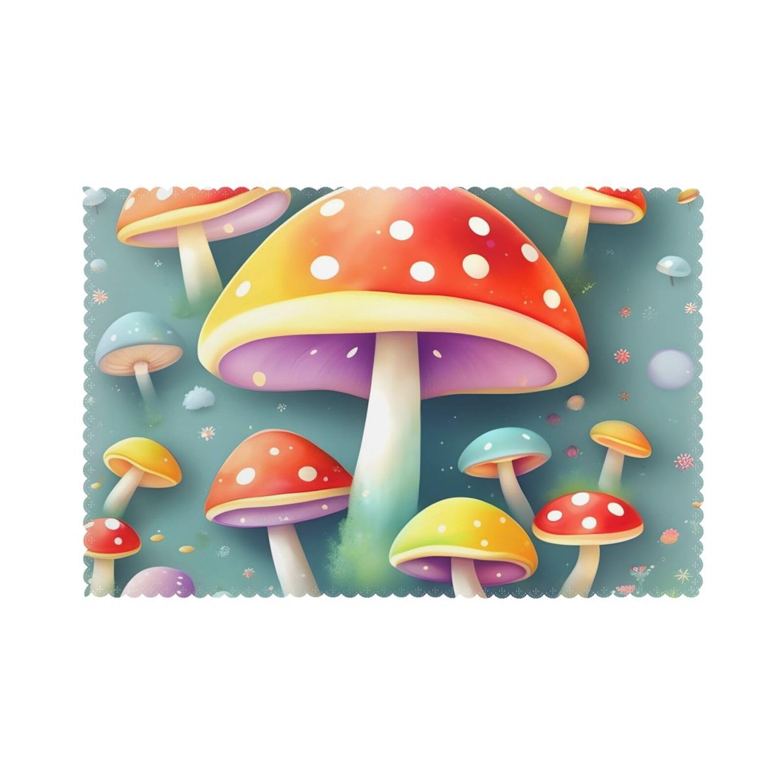 Cute colored mushrooms Placemat set of 6, oil-proof and insulated dining table placemats, washable and wipeable.