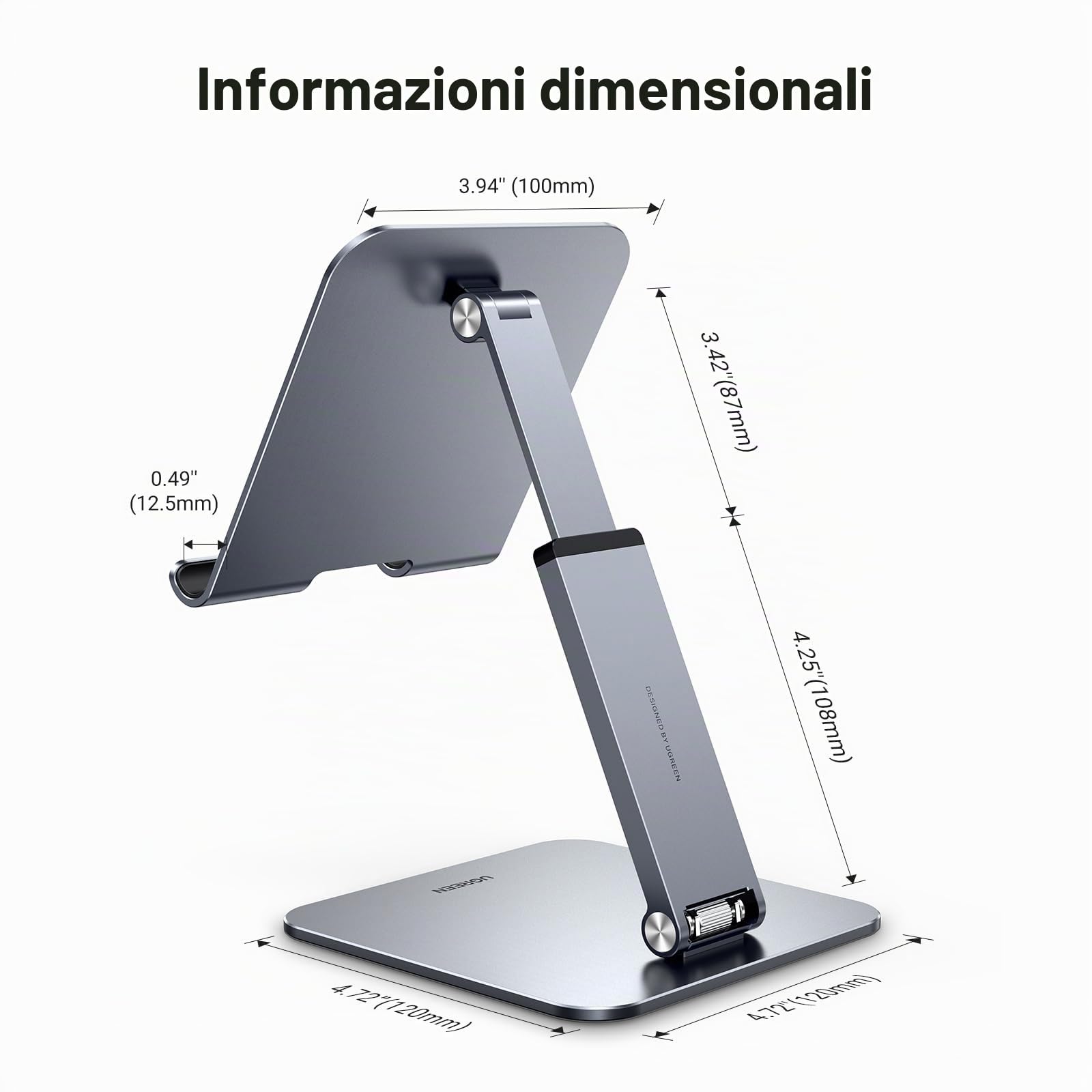 UGREEN Supporto Tablet Tavolo Alluminio, Porta iPad per Scrivania Regolabile di Alluminum Compatibile con Galaxy Pad, iPhone 16 Plus Pro Max ed Altri Dispositivo Fino a 12,9 Pollici