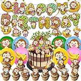 ADIANZI Monkey Birthday Party Decorations Monkey Birthday Banner Hangings Cake Topper Cupcake Toppers Ballons Monkey Themem Party