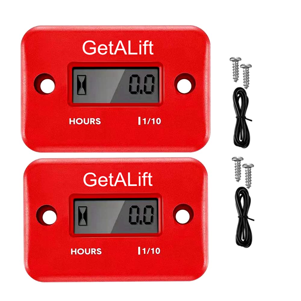GetALift 2pcs Inductive Hour Meter for Marine ATV Boat Outboard Motor Generator Lawn Mower Dirt Ski Motorcycle Motorbike Snowmobile Chainsaw Small Engine Both 2 and 4 Cylinder-Red