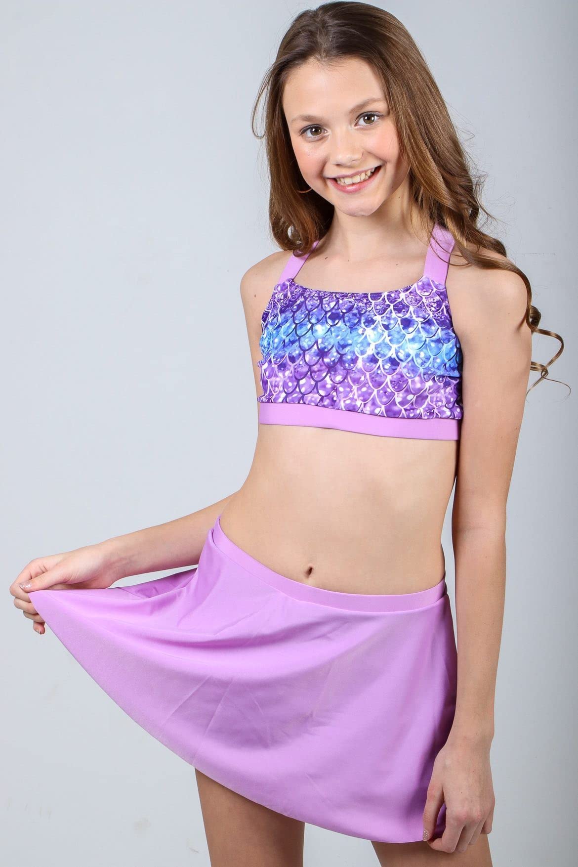 Cutemile Swimsuit for Girls Size 6 Bathing Suit with Boyshort Purple Mermaid Tankini 2 Piece Swimwear Quick Dry 6-7 Years
