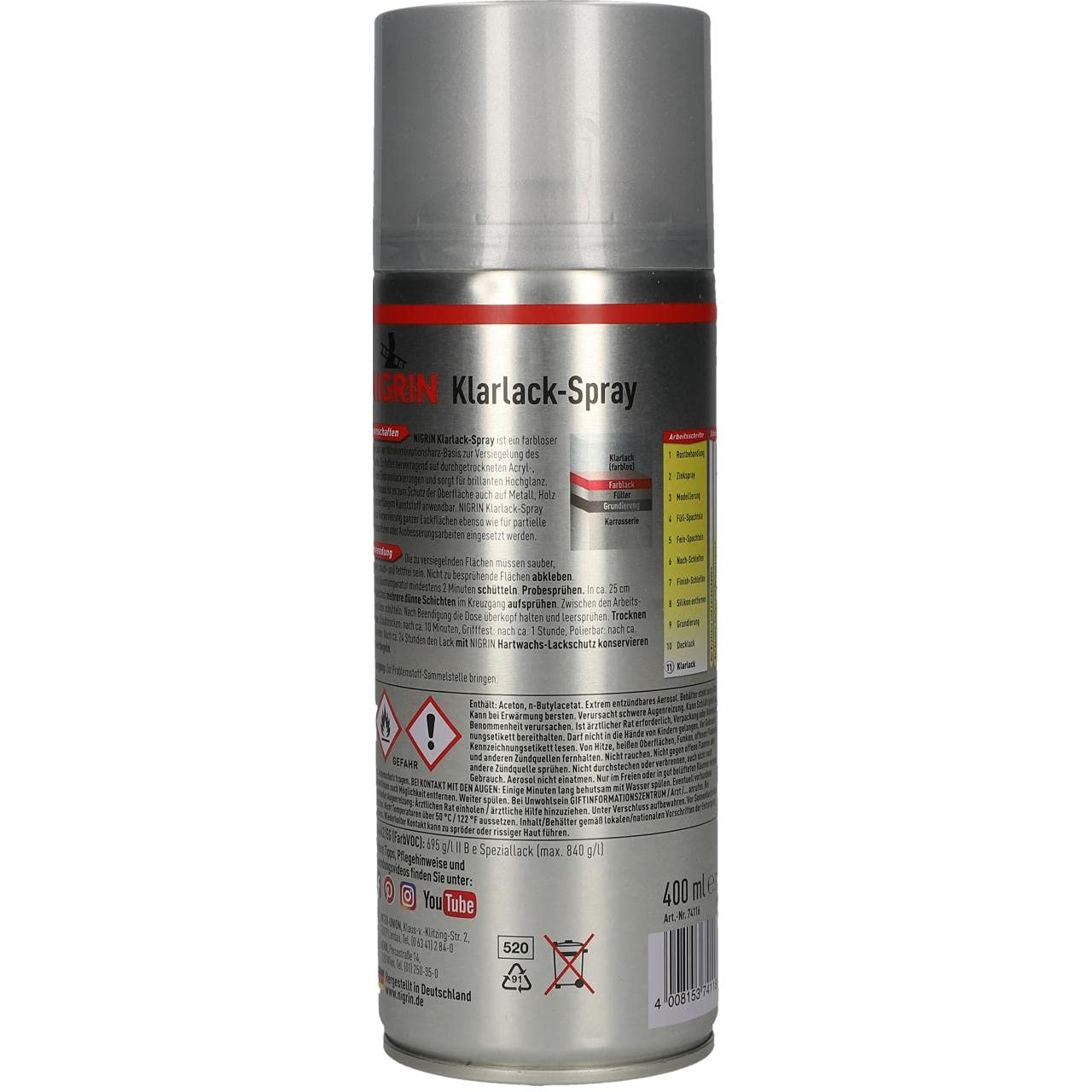 Nigrin 74116 Vernice Trasparente 400 ml (Confezione da 3)