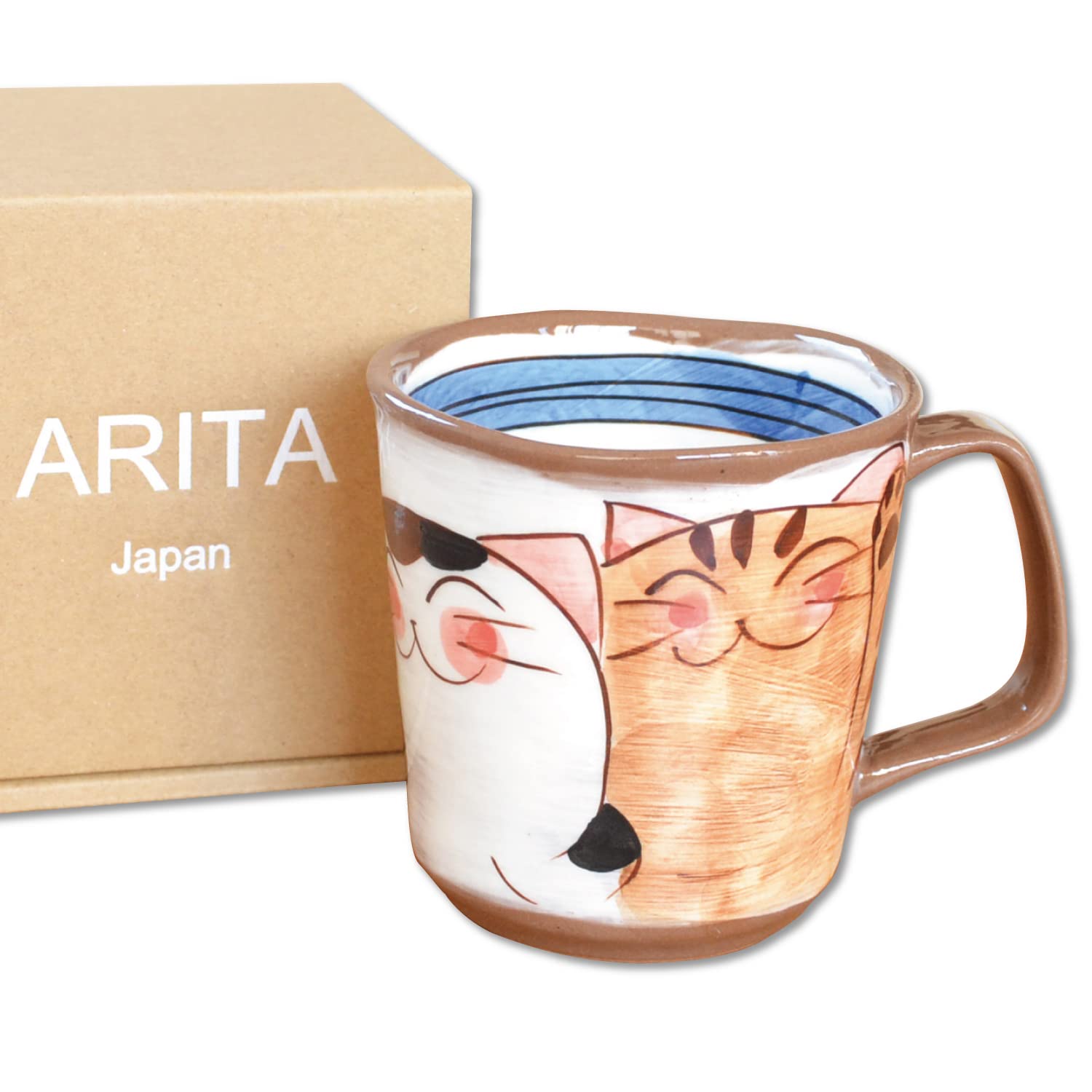 有田焼やきもの市場 Mug Ceramic Coffee Japanese Arita Imari ware Made in Japan Pottery Nakayoshi neko Cute Three Cats Blue