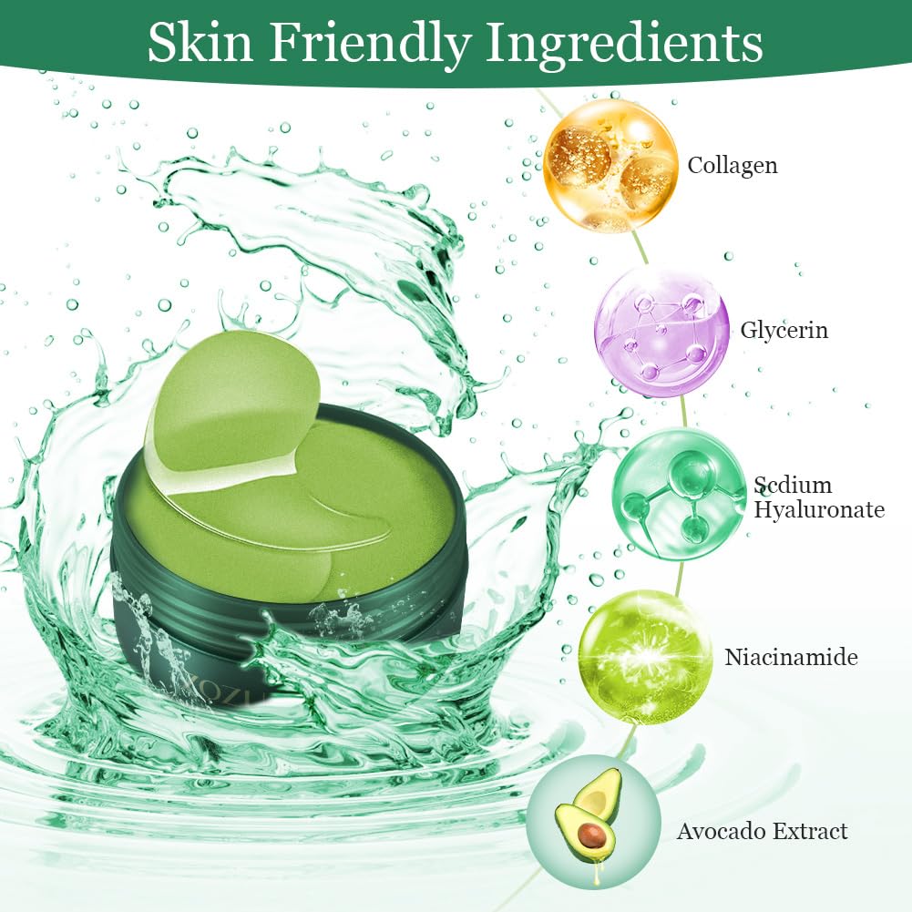 LOPHE Patch Occhi, 60 Pezzi Eye Patch Maschera Occhiaie e Borse, Collagene Patches Occhi per Rimuovi Puffiness, Idrata Anti-Età(Verde)